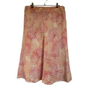 Sigrid Olsen Linen Pink Floral Print Women's Size 12 Midi Skirt